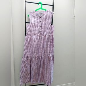 Everlane Tiered Midi Dress - Purple Gingham